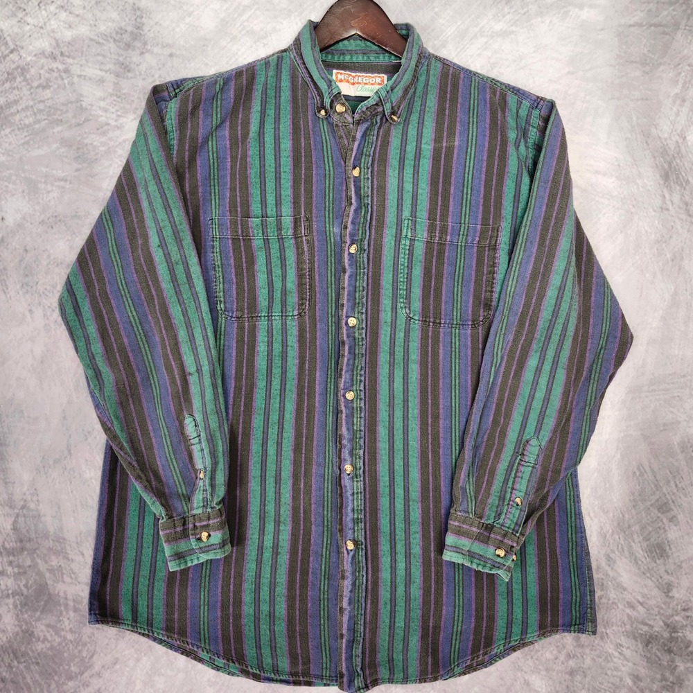 Vintage 90s McGregor Horizontal Striped Flannel Shirt Green Grunge Skater XL